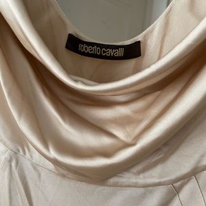 ROBERTO CAVALLI Gold-Tone Cowl-Neck Dress with Gold/Crystal Coil Embellishment